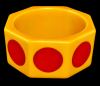 vintage wide octagon marigold/large red dots bakelite bangle